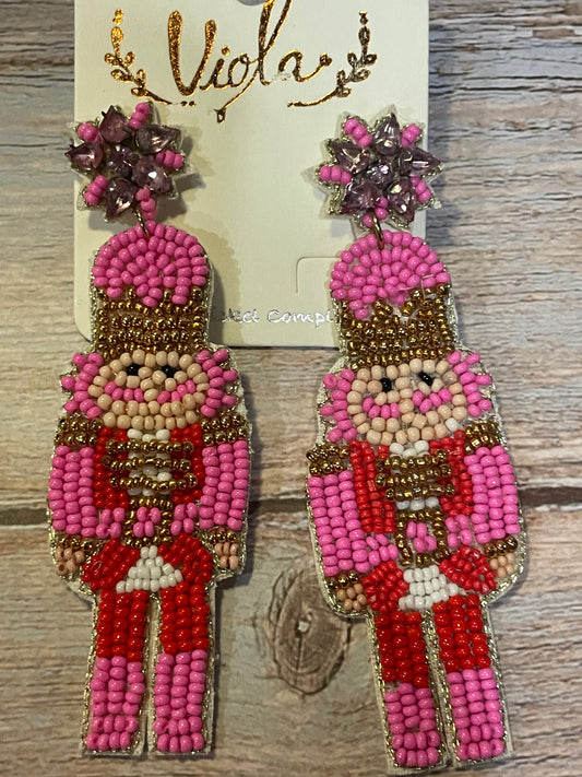 Viola Fushia Nutcracker Seed Bead Earrings