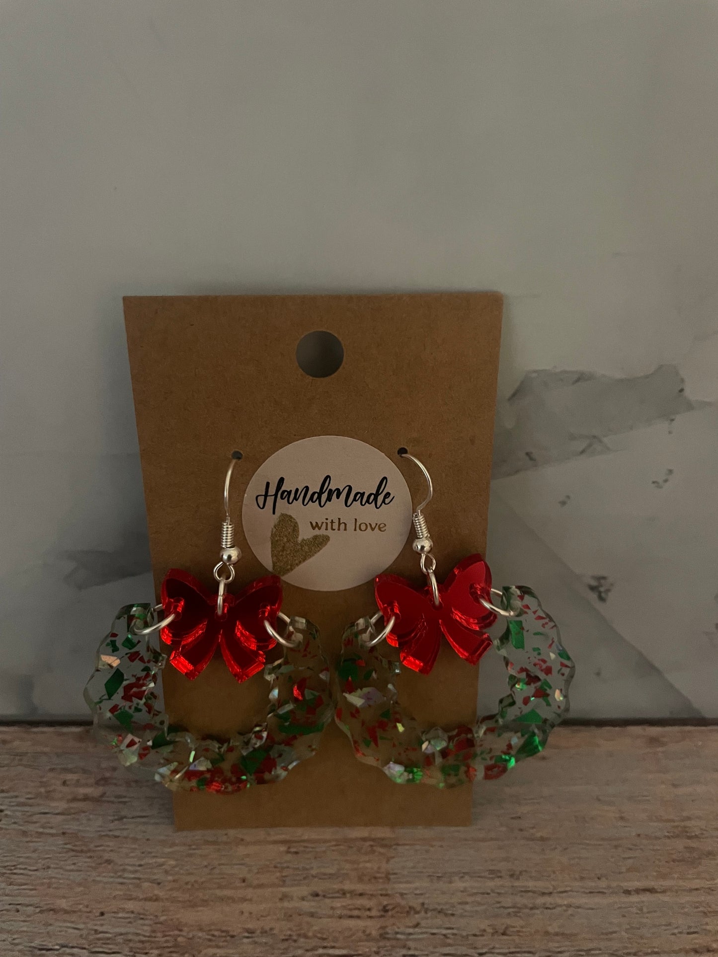 Handmade Acrylic Christmas Wreath Earrings-Christmas Flake