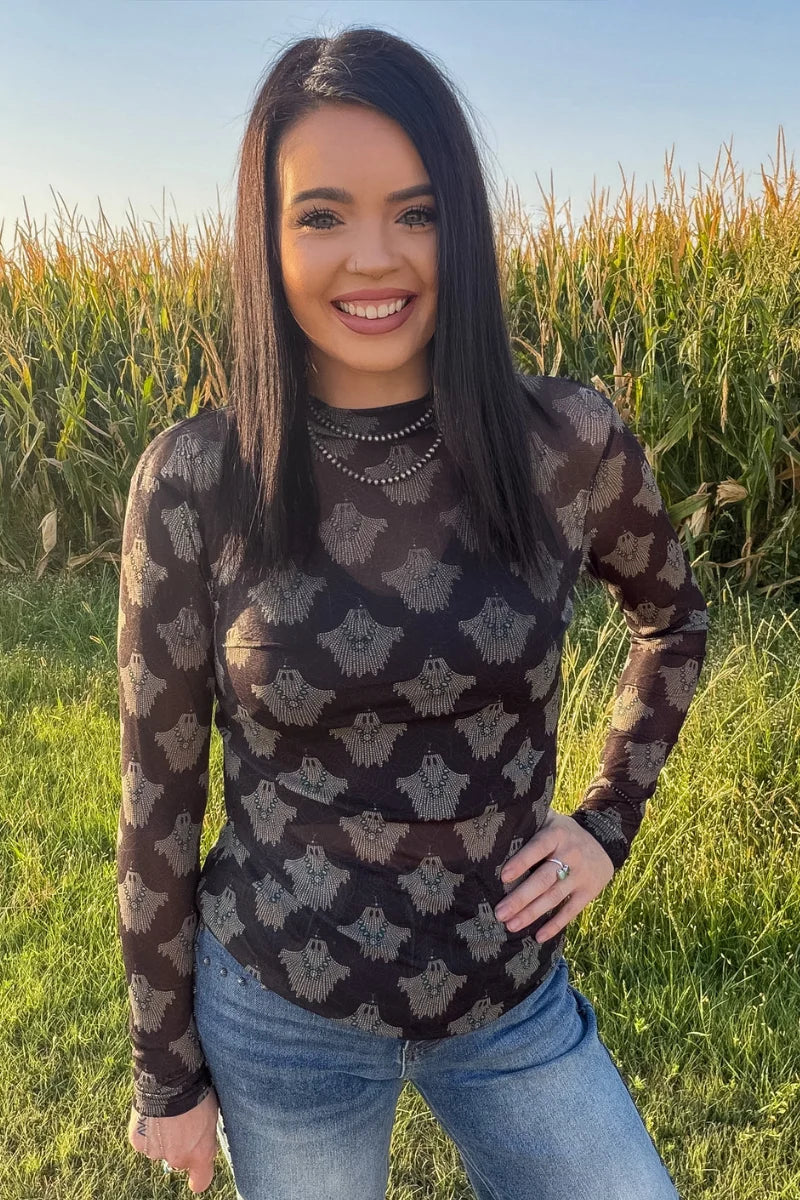 Sterling Kreek Ghosted in Turquoise Mesh Top