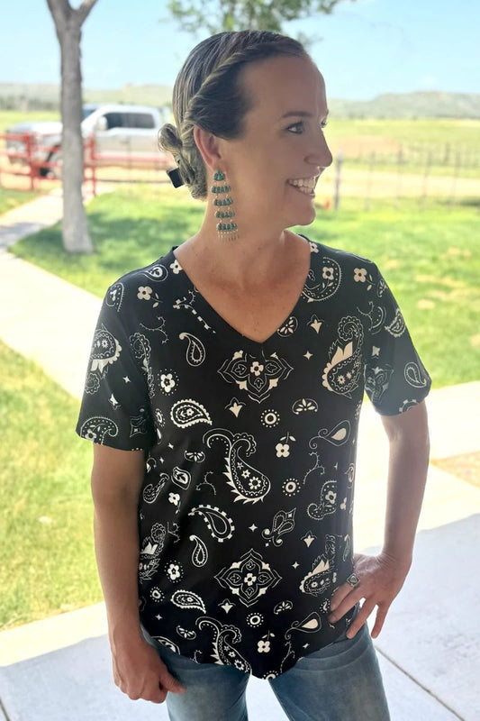 Sterling Kreek Bandana Babe V Neck Top