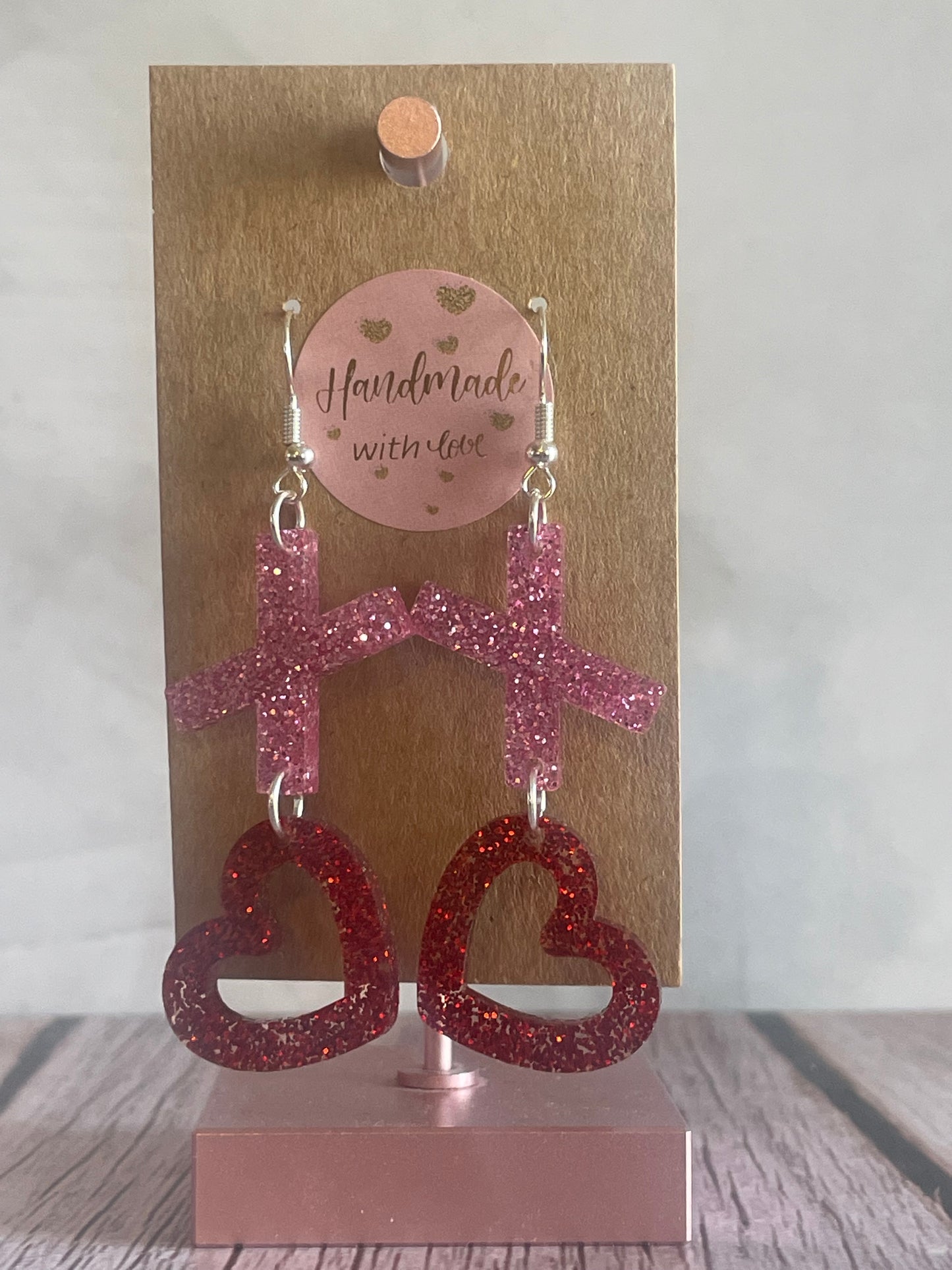 Handmade XO Heart Valentine Acrylic Earrings