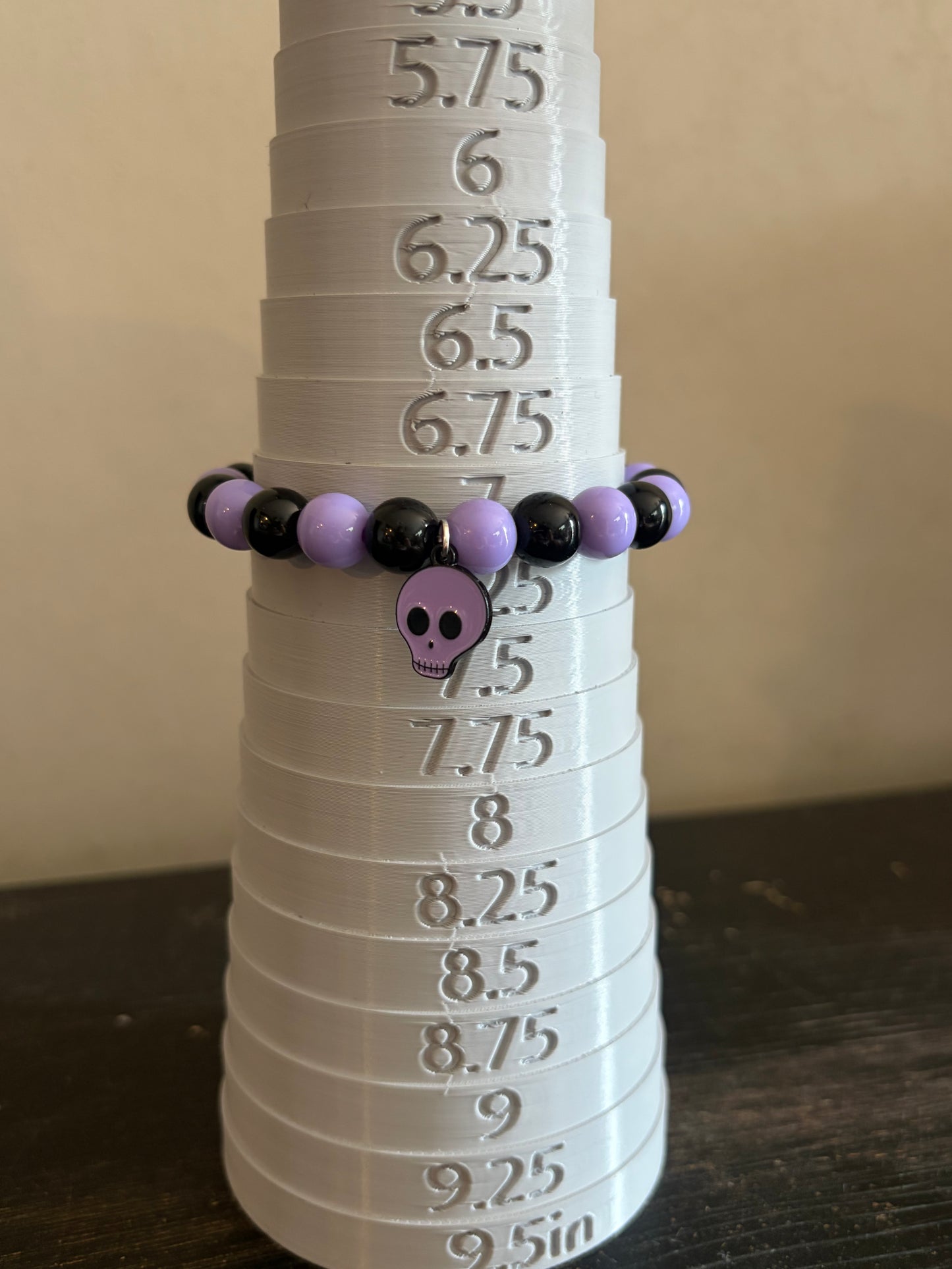 Black and Purple Halloween stretchy bracelet with skull charm