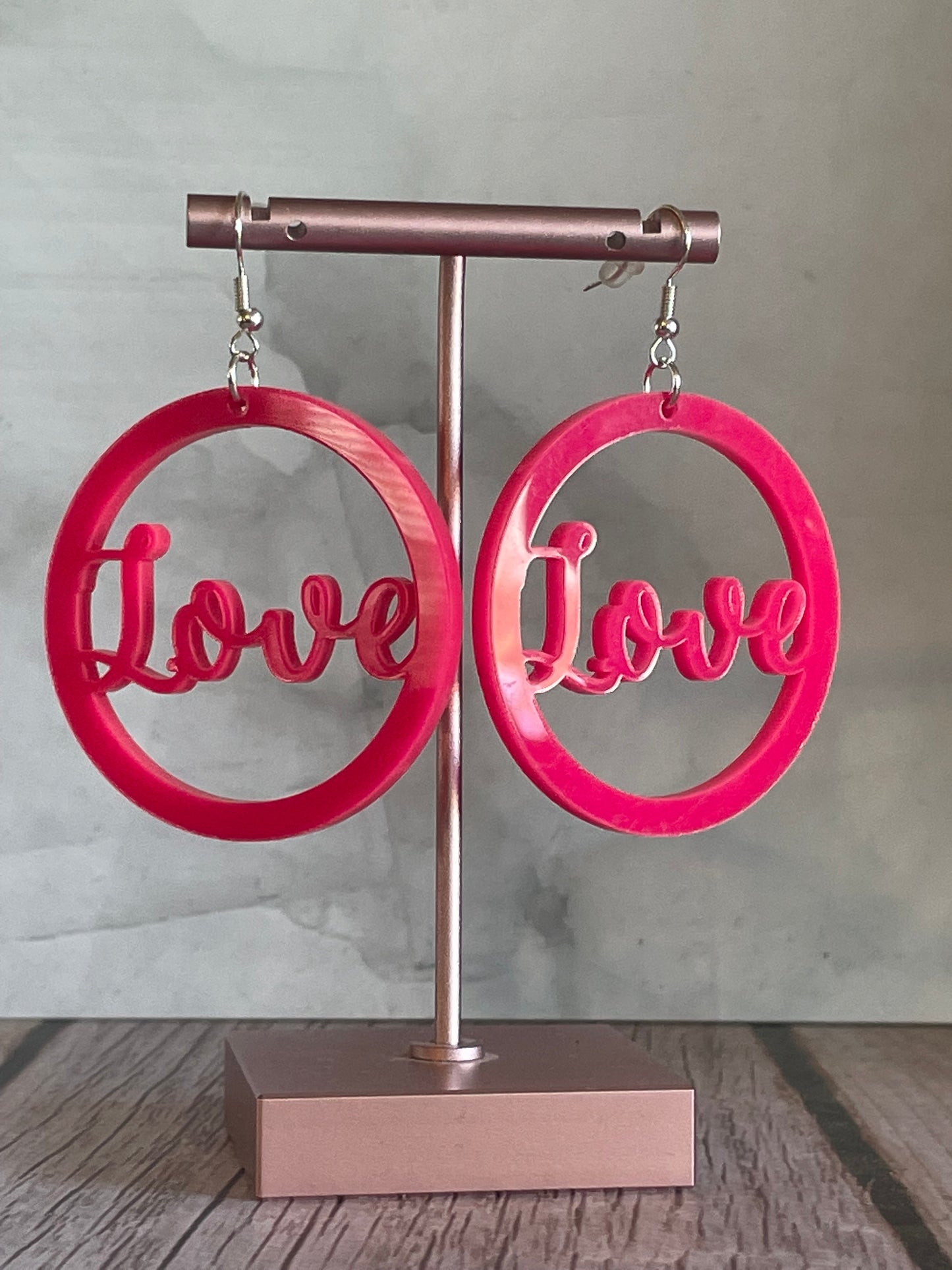 Handmade Love Pink Acrylic Earrings