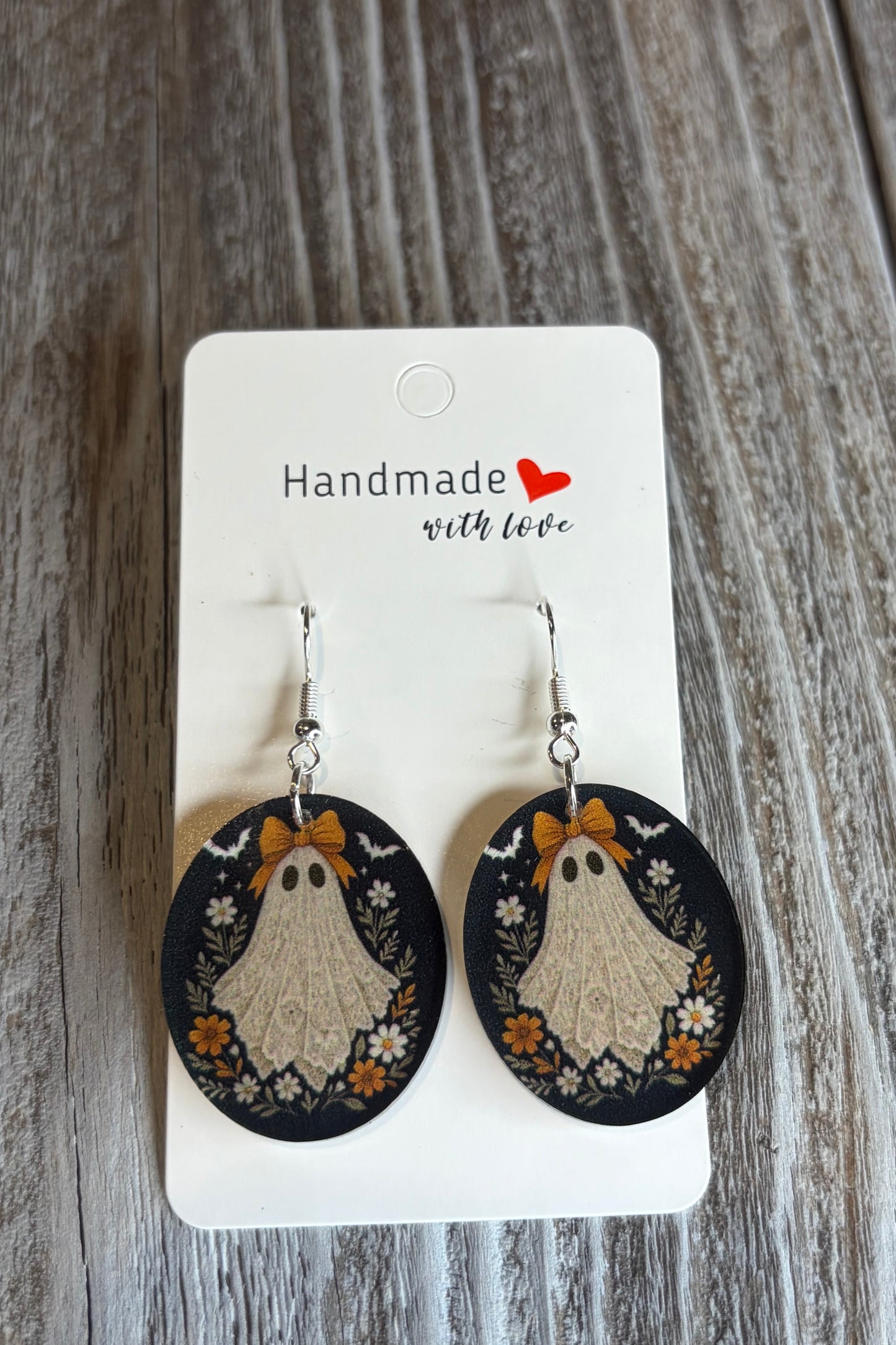 Vintage Lace Ghost Acrylic Earrings | UV Printed Dangle Halloween Jewelry