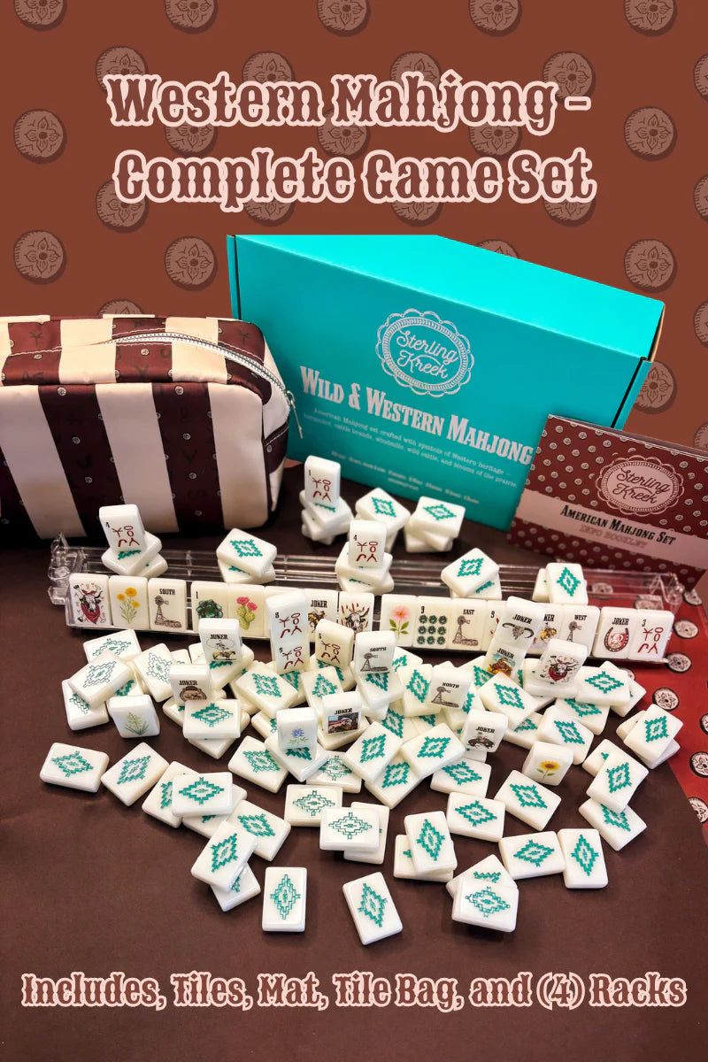 Sterling Kreek Wild West Mahjong SET, includes Tiles, Racks (4), Tile bag, and Mat