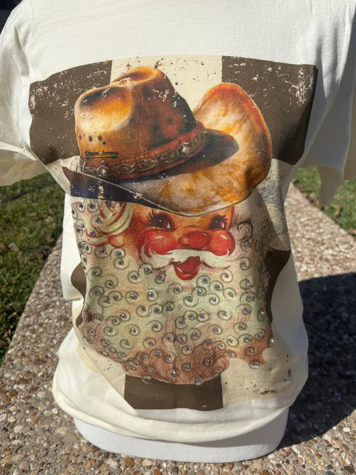 Cowboy Santa Tee: DTG Printed with Crystal Embellishments