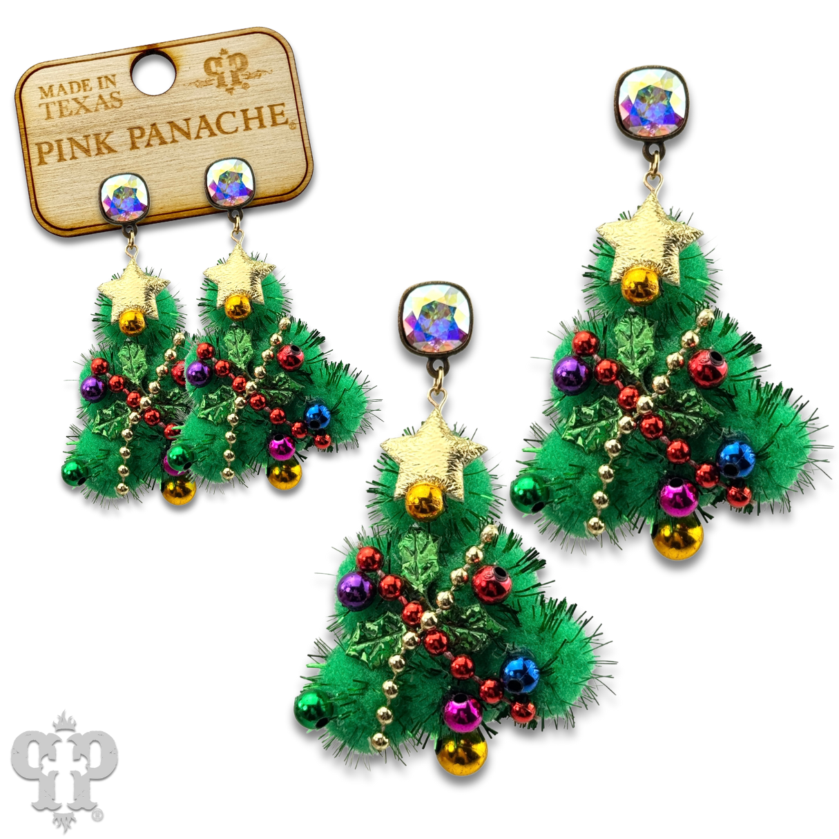 Pink Panache Decorated Christmas tree earring with Austrian crystal: Green