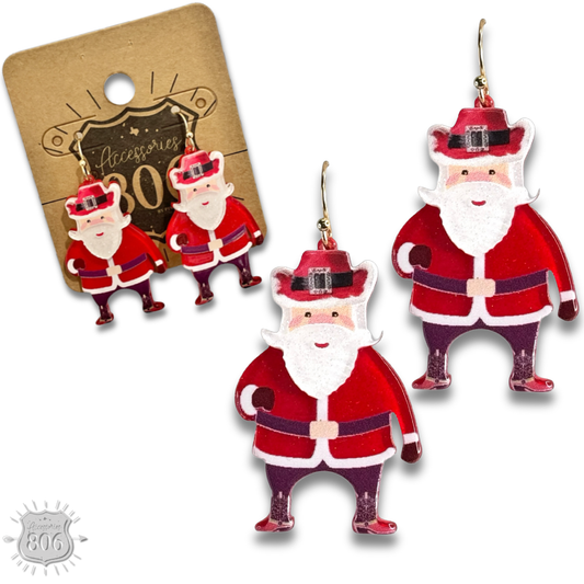 Western Santa Earrings-Red
