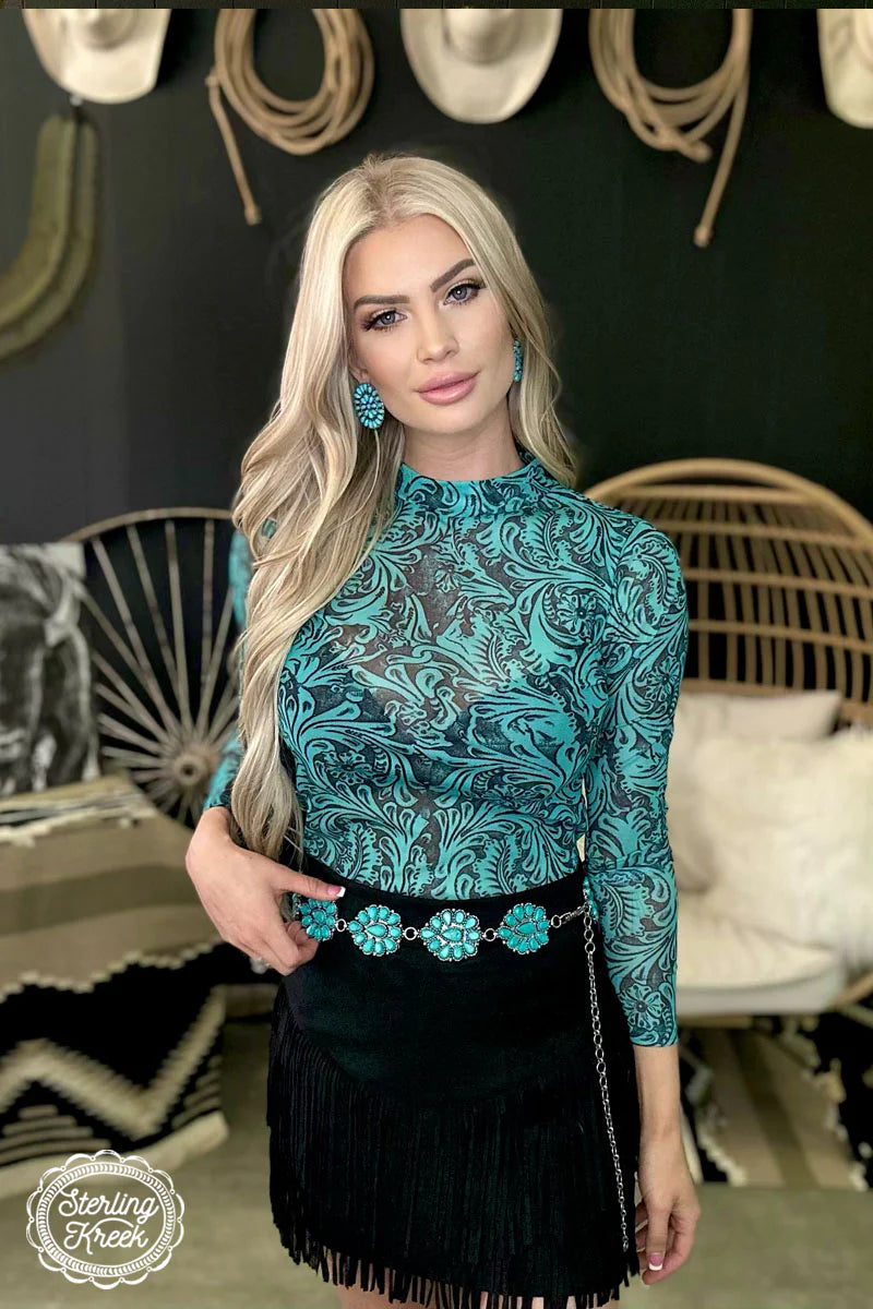 Sterling Kreek Tooled in Turquoise Top