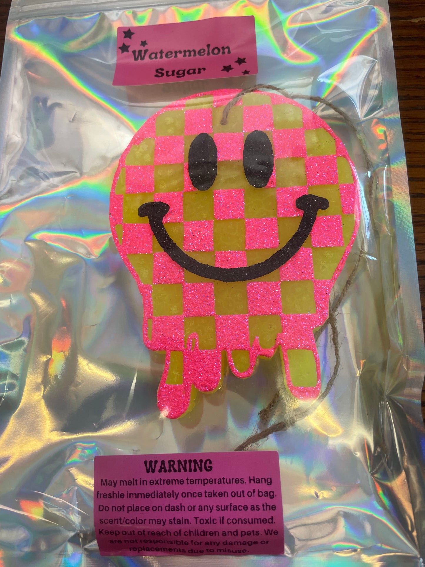 Checkered Smile Face Car Freshie (Watermelon Sugar)