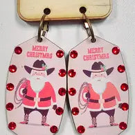 Pink Panache Cowboy Santa hexagon shaped earring with Red crystals