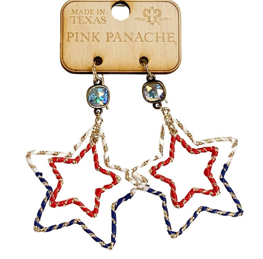 Pink Panache 8mm bronze/AB cushion cut connector on red/white/blue double star earring