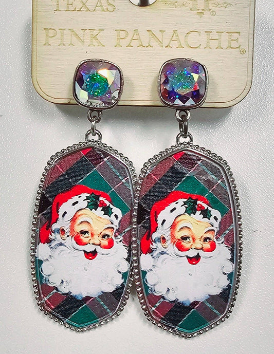 Pink Panache Silver plaid Santa earring AB post