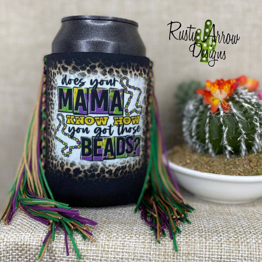 Regular Mardi Gras Beads Fringe Koozie