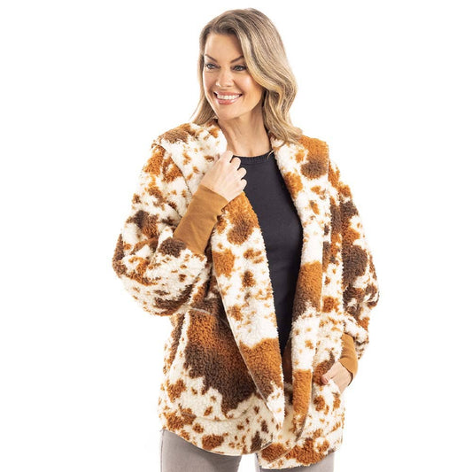 Brown Cow Print Lightweight BODY WRAP w/ Hoodie & Pockets