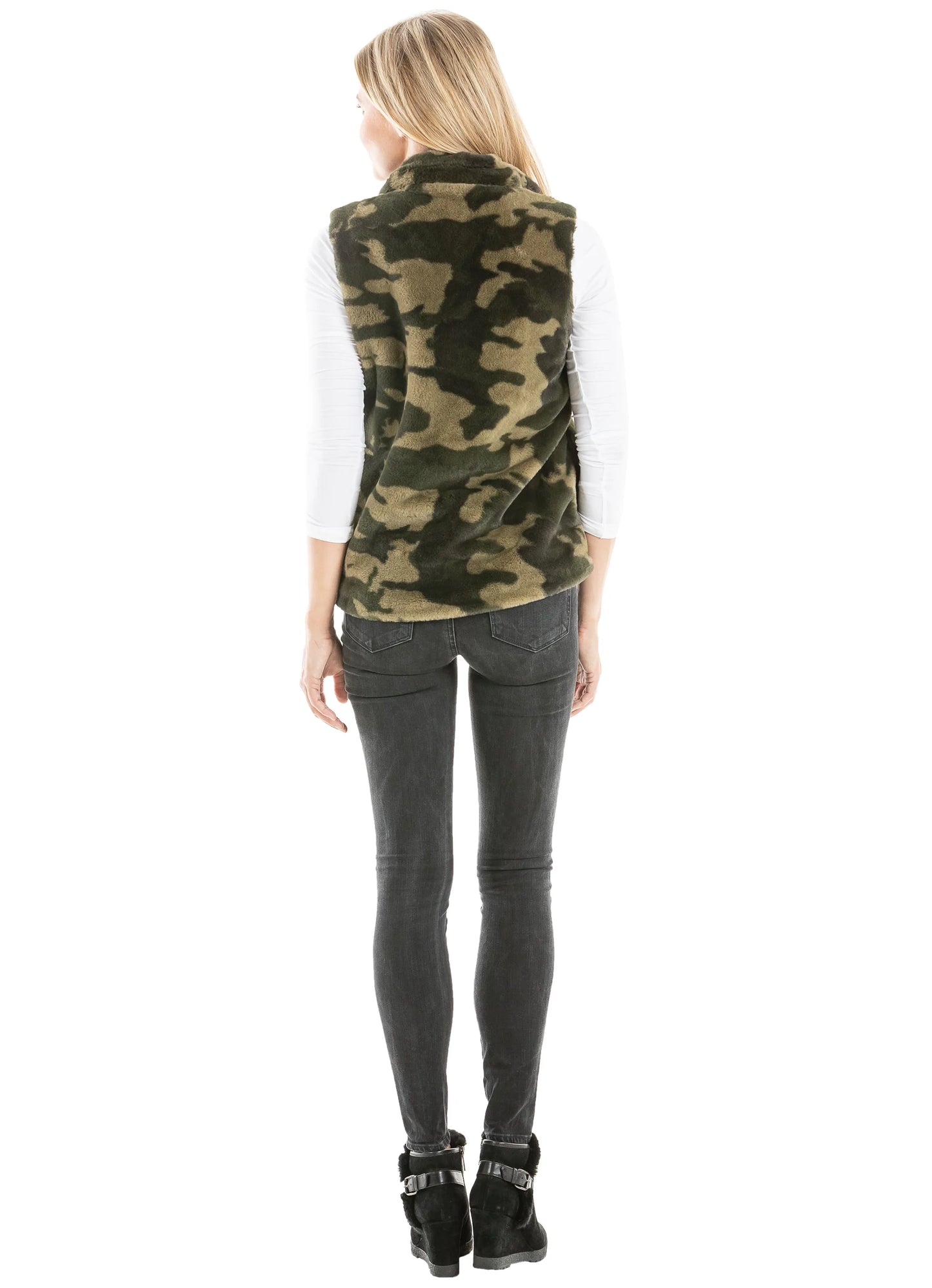 Camo Print Faux Fur Vest