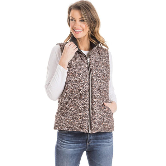 Leopard Reversible Puffer Vest with Pockets XXL